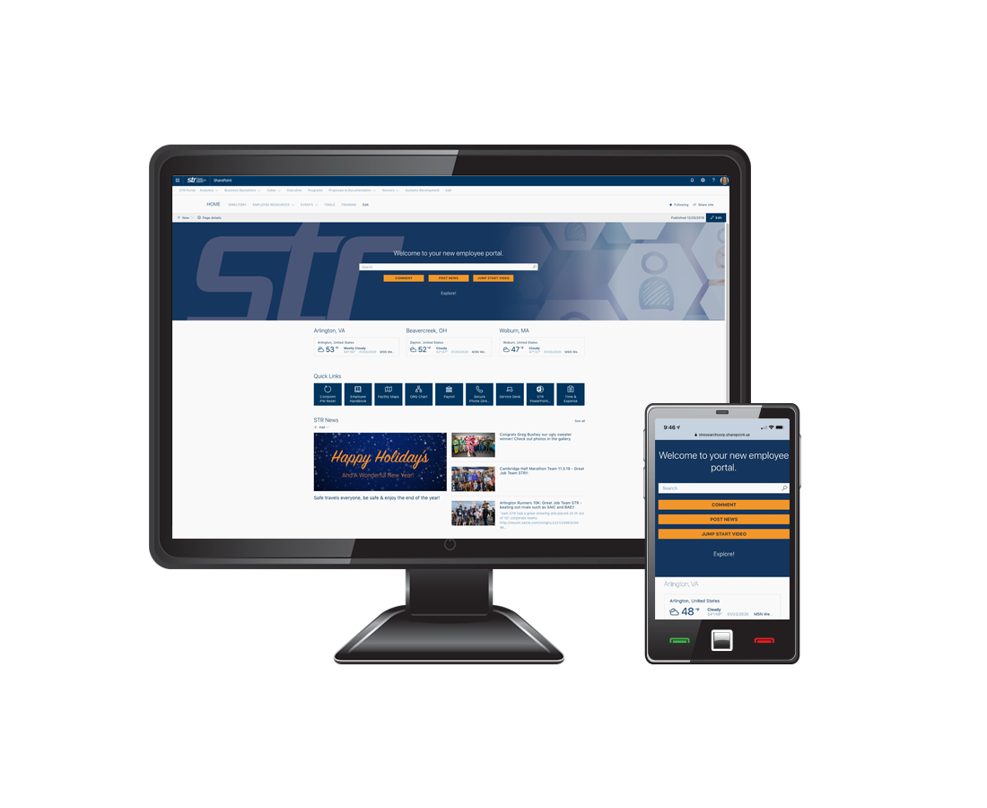 STR employee intranet shown on desktop and mobile screens